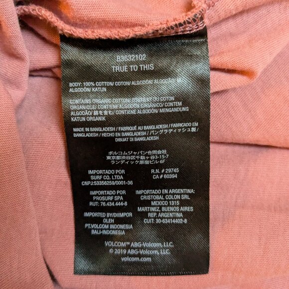 Volcom Men's Iconic Stone Long Sleeve T-Shirt Pink Size XS 100% Cotton Lounge - Picture 8 of 9